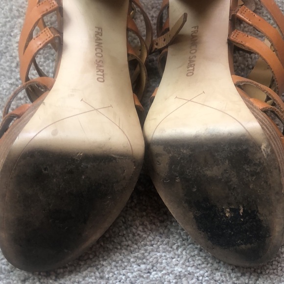 Franco Sarto leather multi strap heel wood block 4” shoes Bauble Dijon 8 - Picture 4 of 8